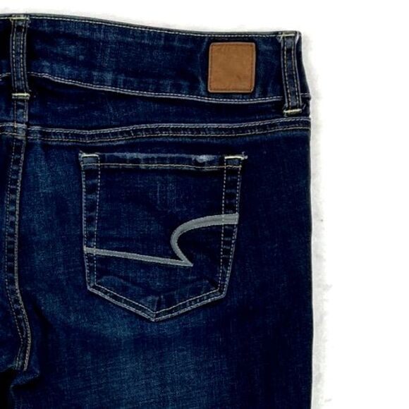 American Eagle Jeans Womens SZ12 Long DK blue Low Rise Bootcut Distressed 33x37 - Picture 7 of 9